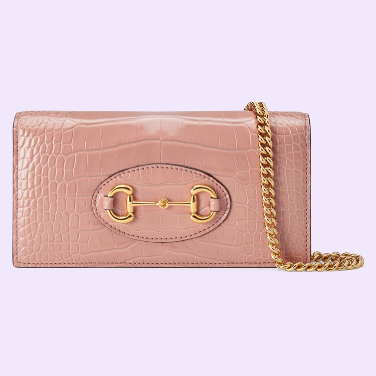 621892.EV48G.5808.001.100.0011.Light Gucci Horsebit 1955 crocodile wallet with chain
